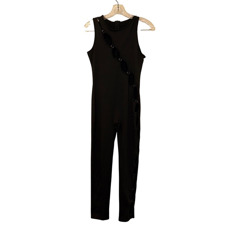 Unbranded Jumpsuit Womens Large Black Stretch Ring Cutout Bodycon Sleeveless L